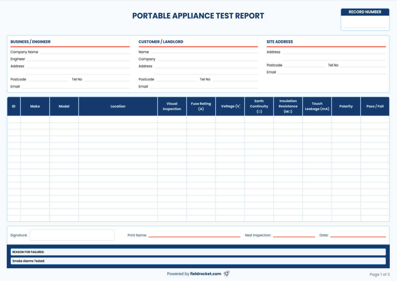 Portable Appliance Testing (PAT) Certificate Template – Free PDF ...