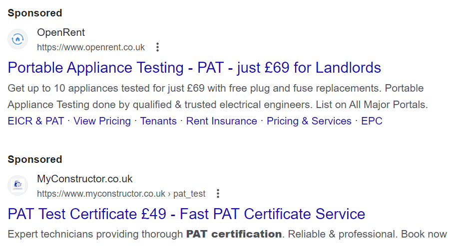 an example of search engine ads on google