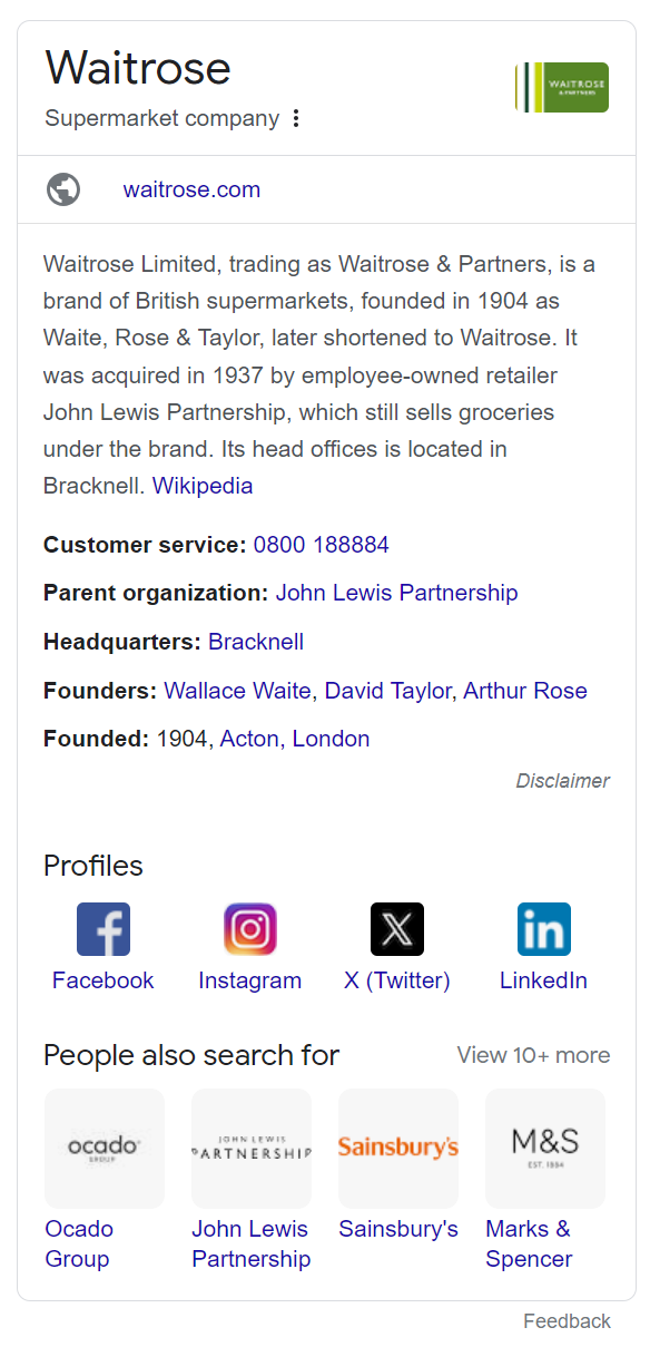 Example of a google business profile listing