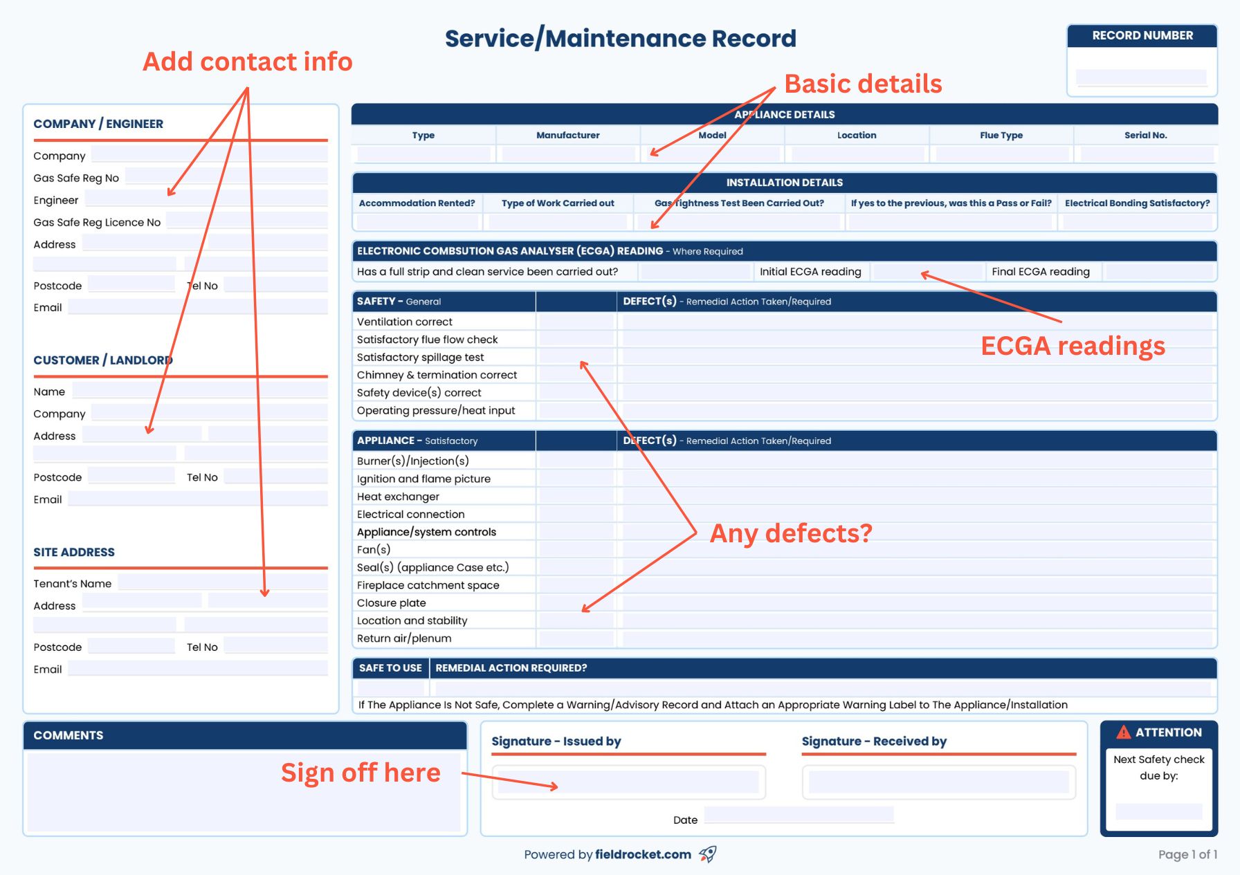 How to use our PDF CP6 gas service/maintenance record template