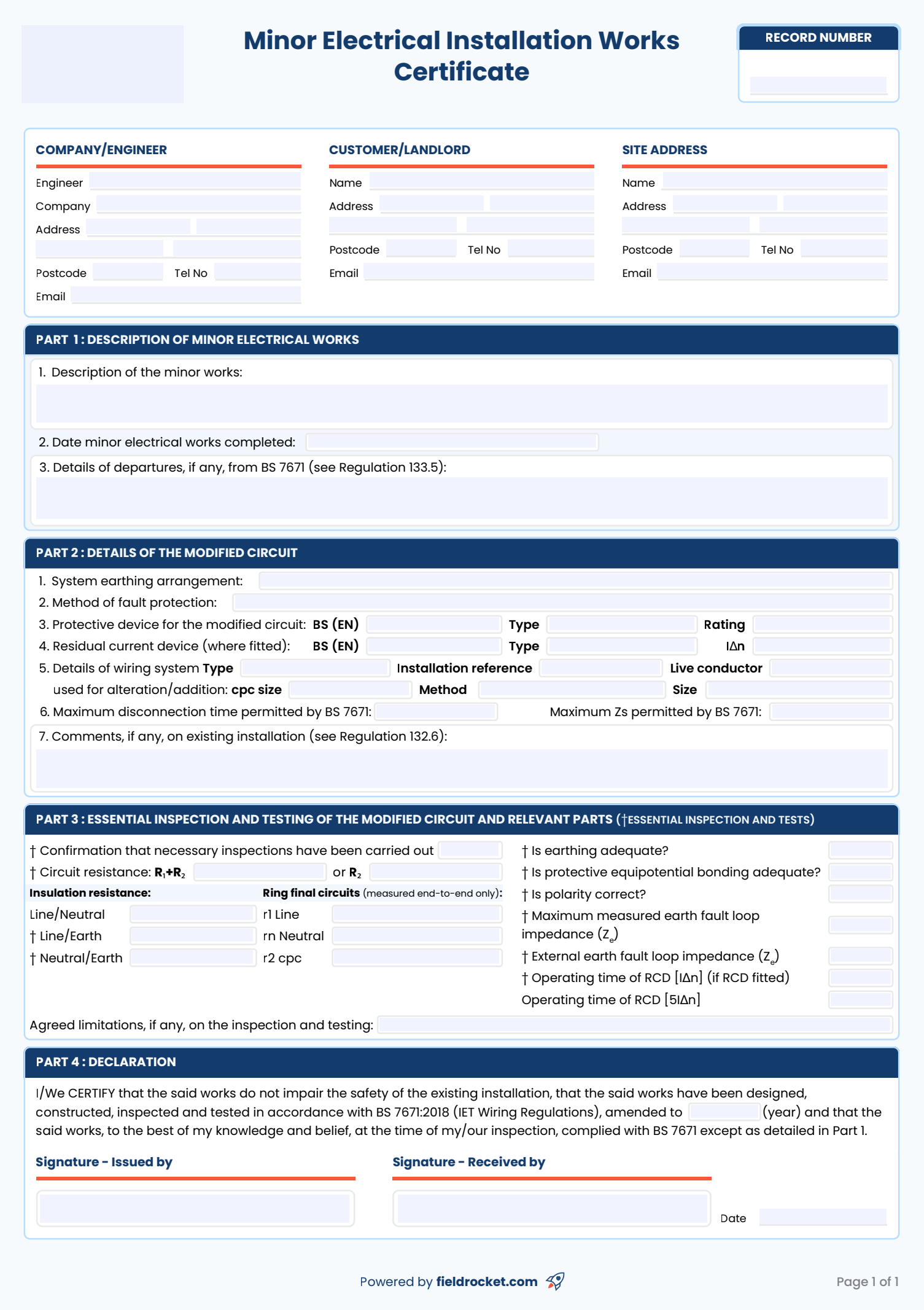 A preview of our job sheet template