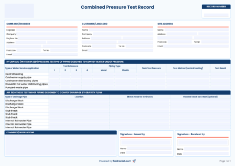 Combined Pressure Test Record Template - FieldRocket