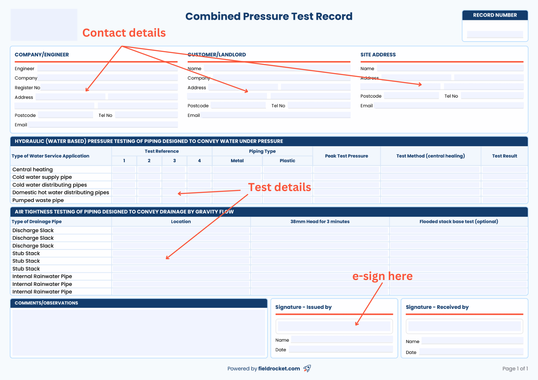 A quick guide on how to fill out a combined pressure test record