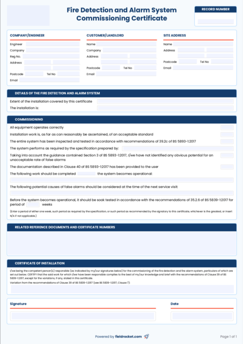 Fire Detection And Alarm System Commissioning Certificate – Free PDF ...